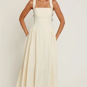 Rare London Cream Gathered Hip Pocket Midaxi Dress